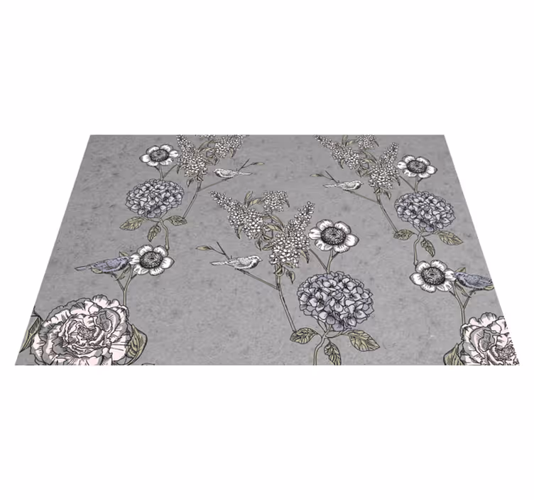 Vinyl tapijt antiek grijze vintage takken met vogels - TenStickers
