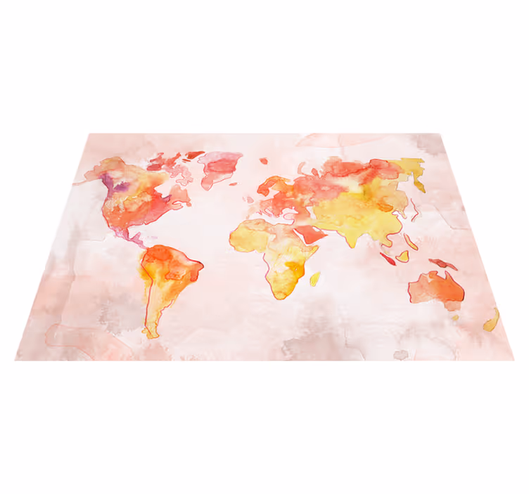 Vinyl tapijt wereldkaart pastel aquarel wereldkaart - TenStickers
