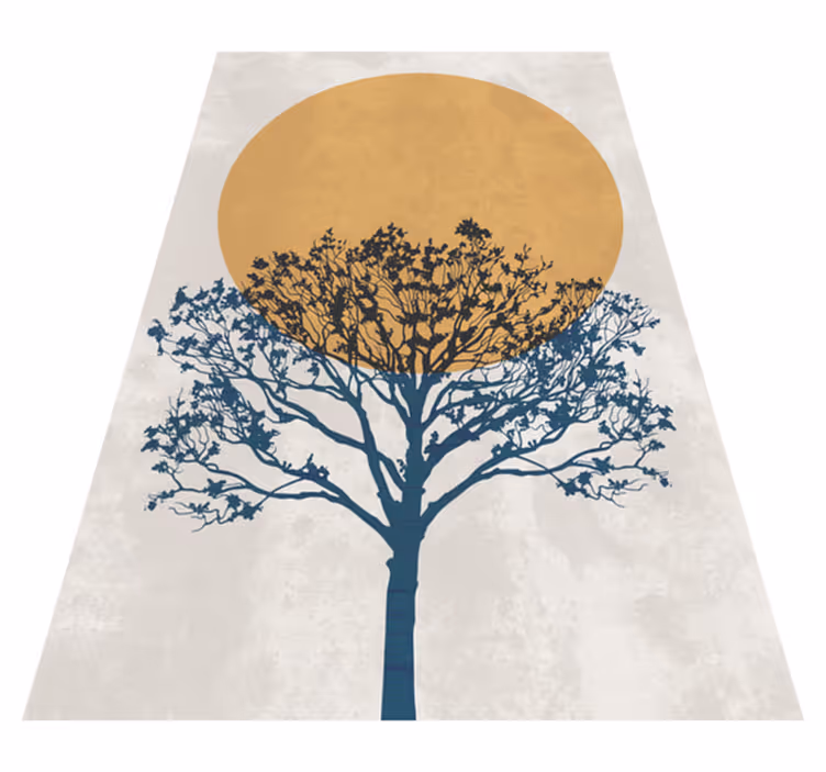 Vinyl tapijt bloemen en planten boom met zonsopgang - TenStickers