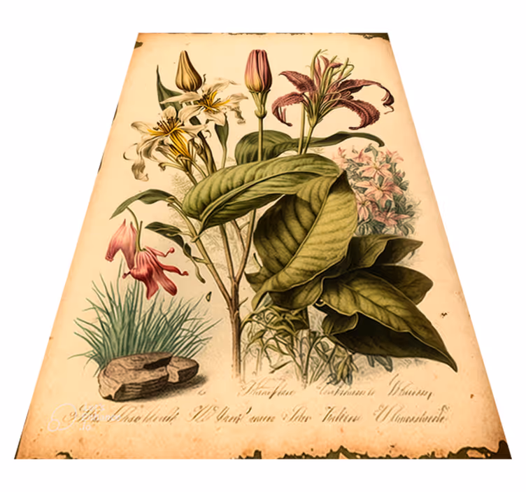 Vinyl tapijt bloemen en planten vintage botanische print - TenStickers