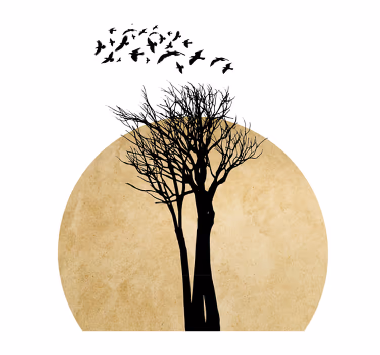 Vinyl tapijt bloemen en planten boomsilhouet met vogels - TenStickers