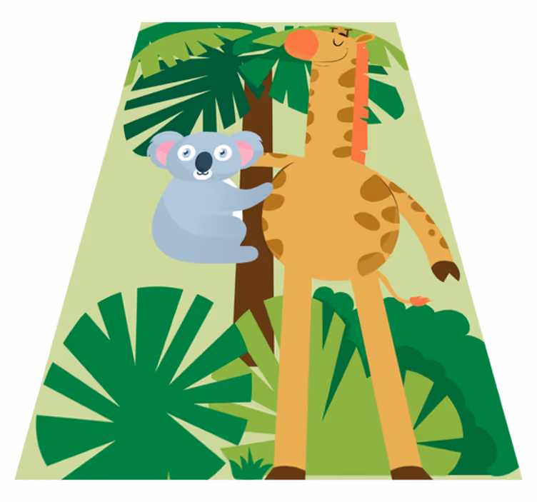 Vinyl tapijt kind koala's omhelzen een giraffe quadres 4 - TenStickers