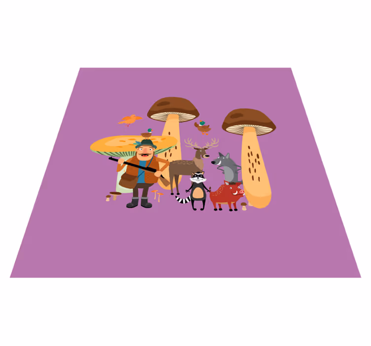 Vinyl tapijt kind vogels in paddenstoelenbos - TenStickers