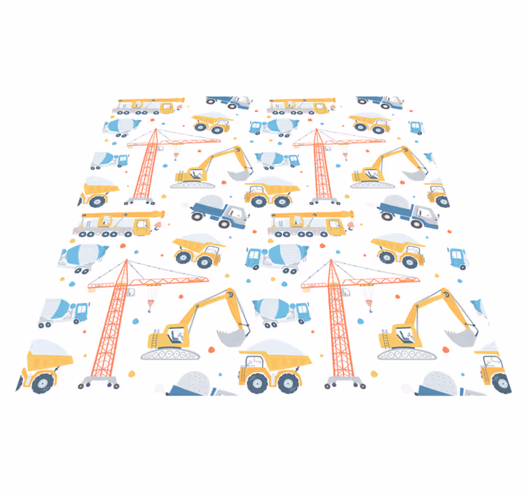 Vinyl tapijt kind pastel kleur bouwvoertuigen - TenStickers
