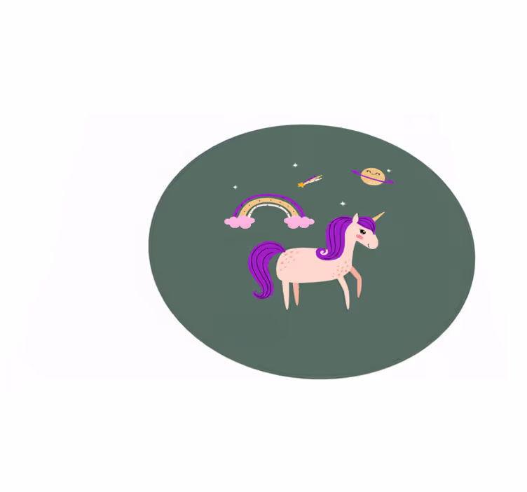Vinyl tapijt kind met artistieke eenhoorns op groen - TenStickers