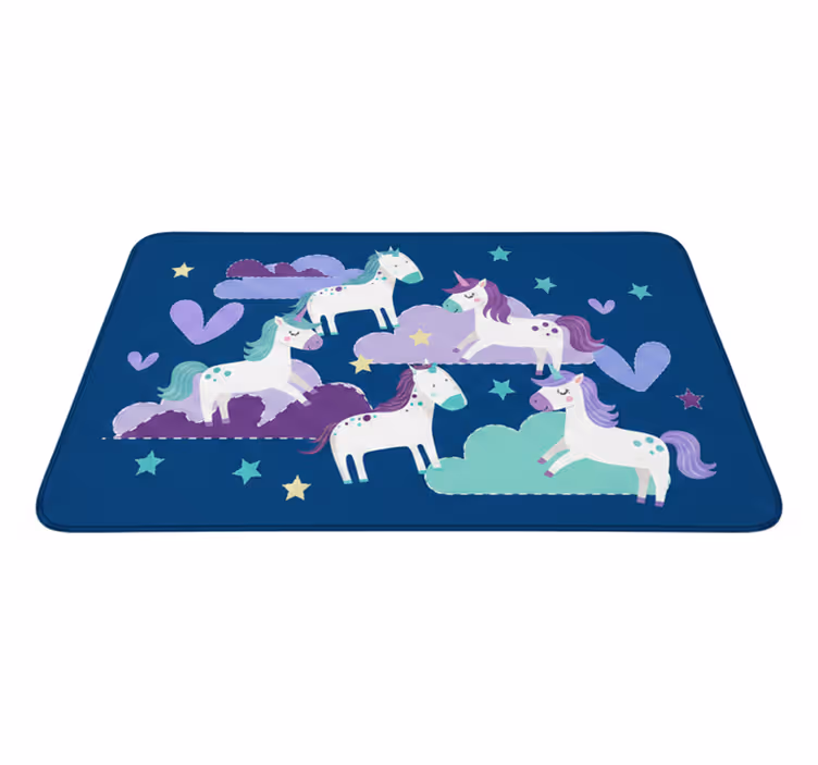 Vinyl tapijt kind schattige eenhoorns met wolken en sterren - TenStickers