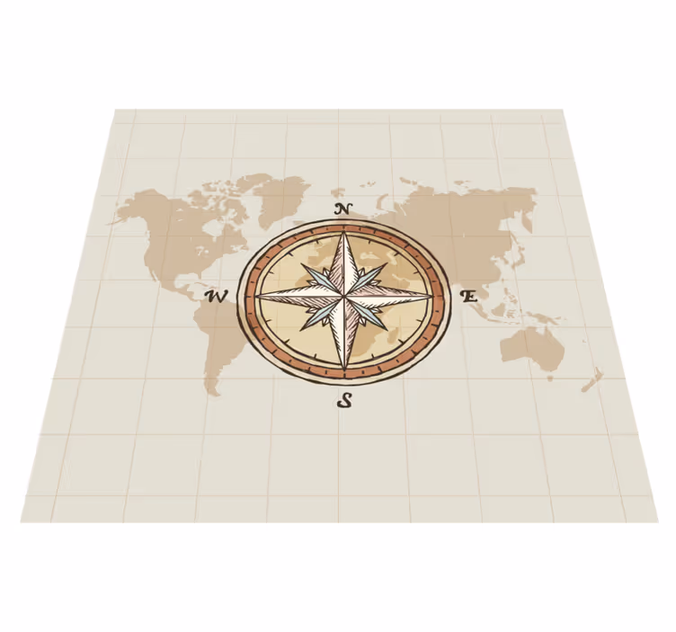 Vinyl tapijt wereldkaart vintage cartografie en kompas - TenStickers