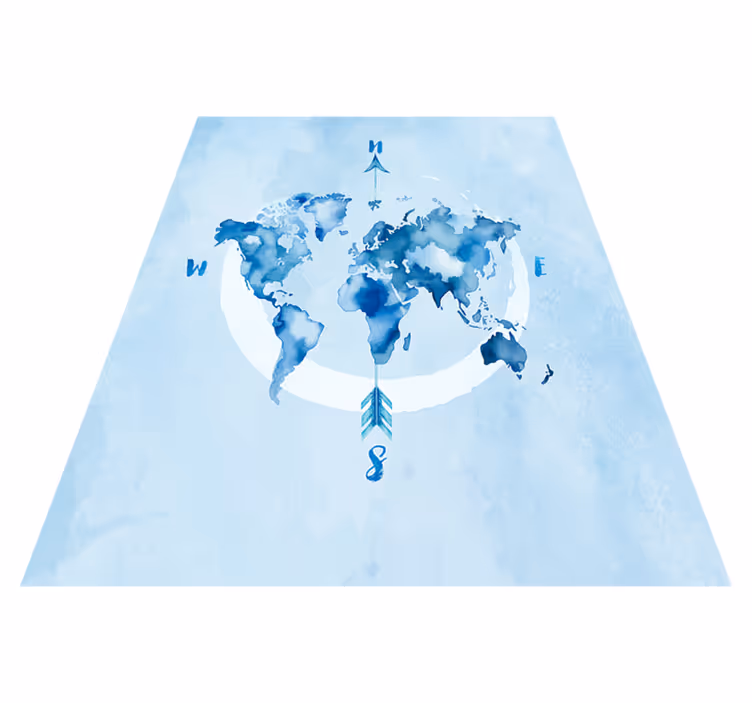 Vinyl tapijt wereldkaart aquarel blauwe wereldkaart - TenStickers