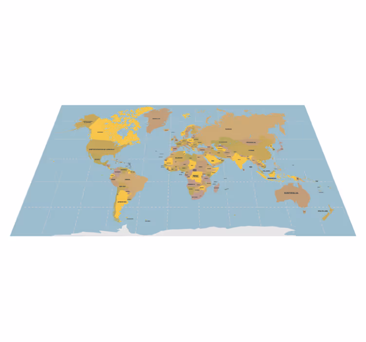 Vinyl tapijt wereldkaart blauw en beige - TenStickers