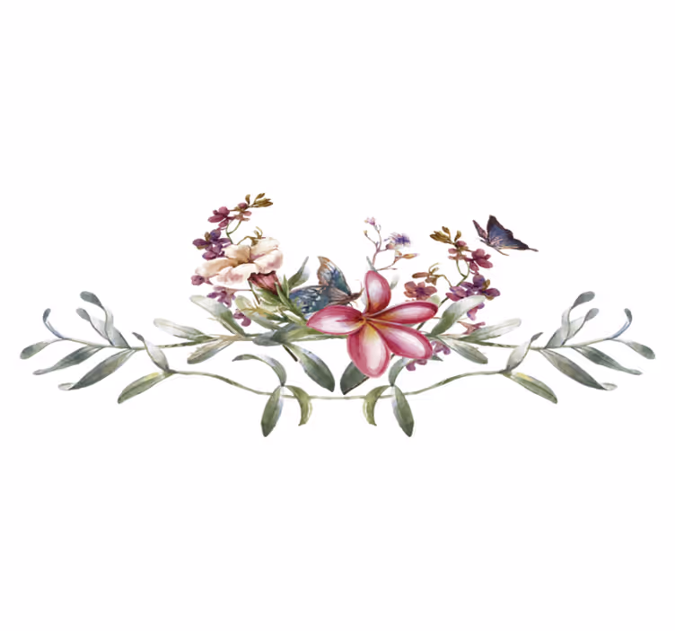 Vinyl tapijt ontvangsthal aquarel vlinder en bloemen - TenStickers