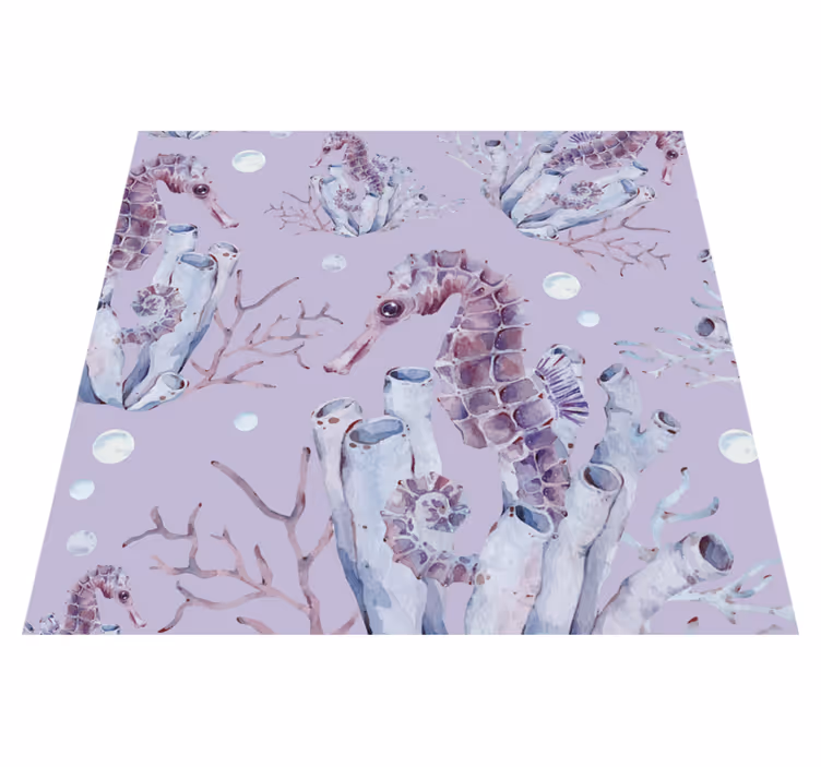 Vinyl tapijt paars watercolor zeepaardje - TenStickers