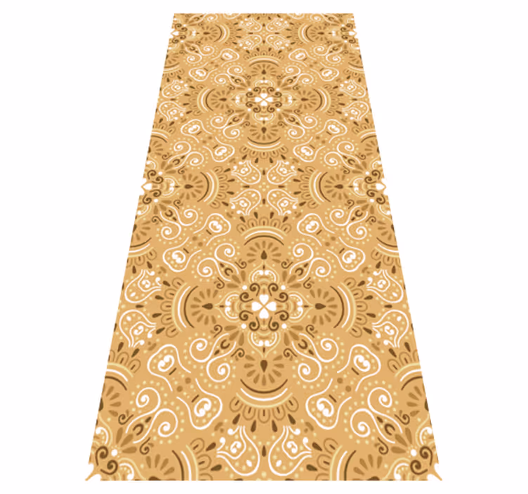 Vinyl tapijt oranje vintage beige ornamentpatroon - TenStickers