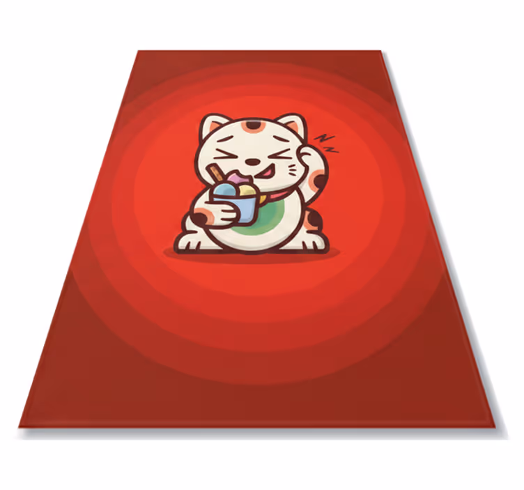 Vinyl tapijt rood schattige kat met een ijsje - TenStickers