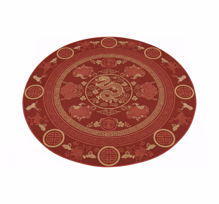 Vinyl tapijt rood met vintage patroon in chinese stijl - TenStickers