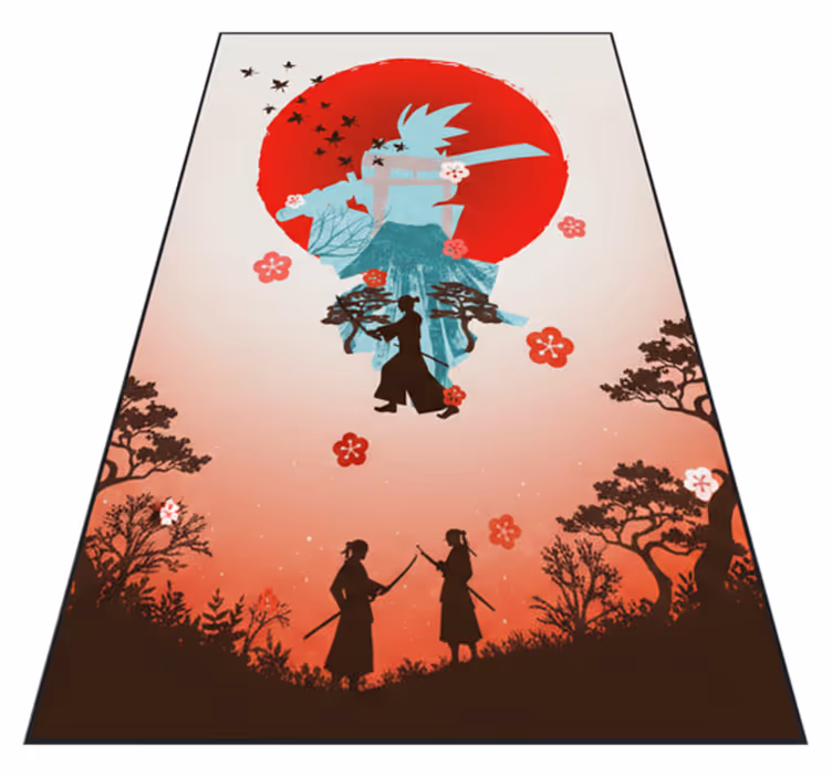 Vinyl tapijt rood animevechter zonsondergang illustratie - TenStickers