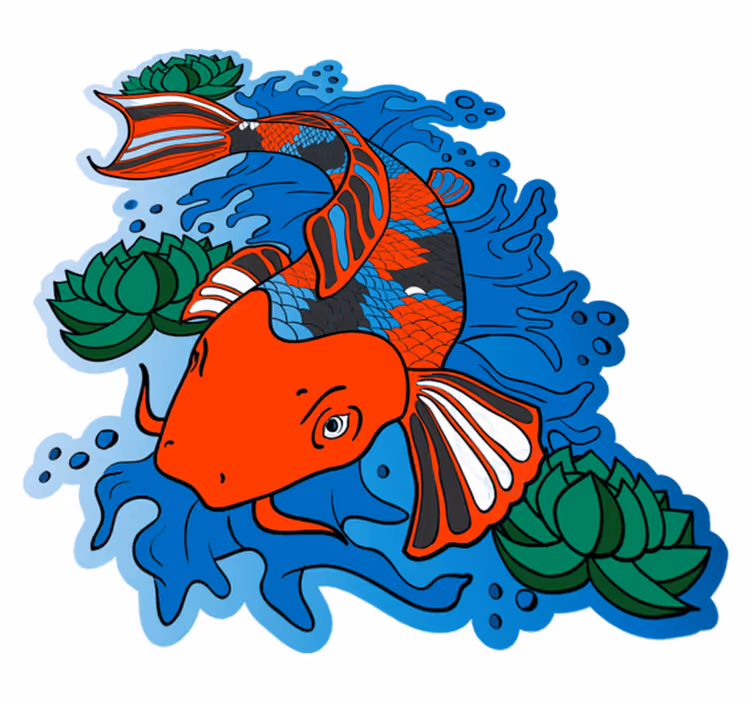 Kleurrijke Koi Vis Illustratie Vinyl vloerkleed  - TenStickers