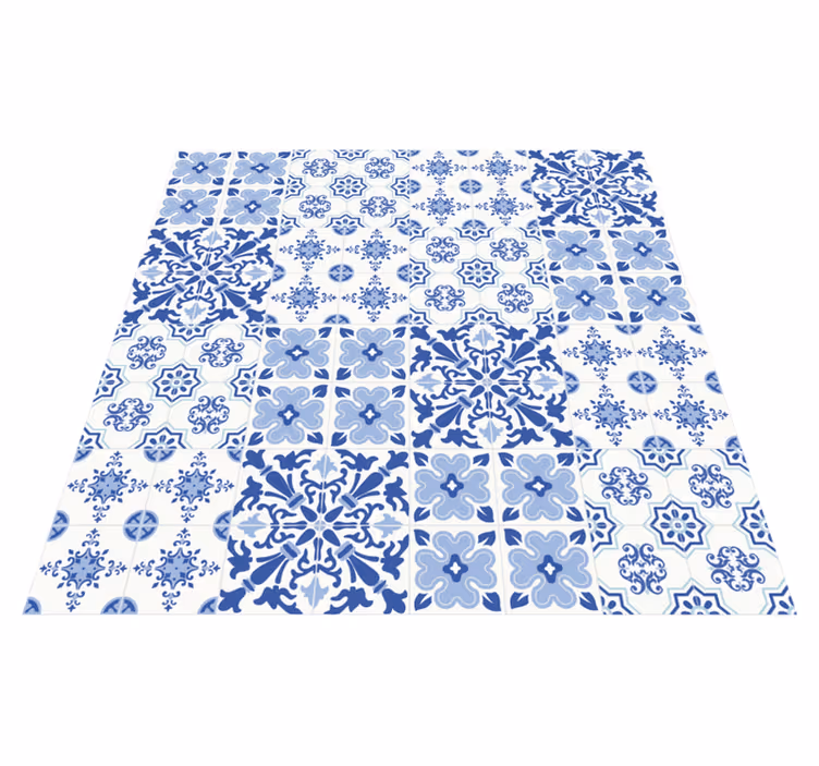 Blauwe Hydraulische tegels vinyl vloerkleed - TenStickers
