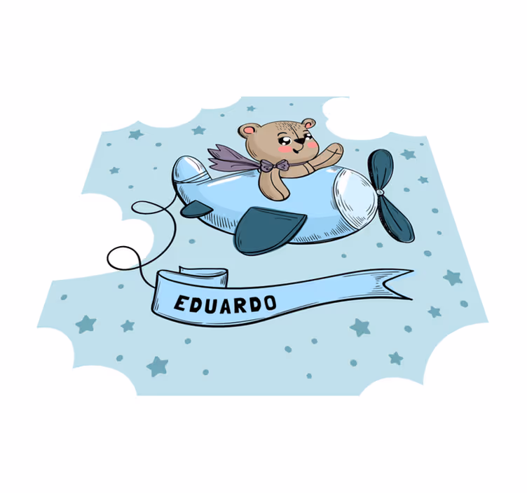 Aanpasbaar Teddy Piloot Vinyl vloerkleed met naam - TenStickers