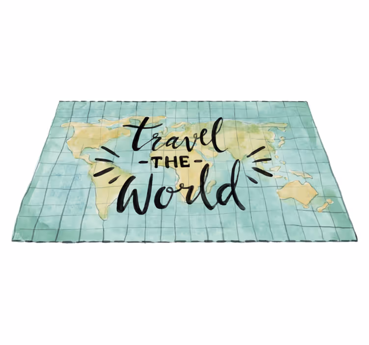 Reis de wereld rond vinyl tapijt wereldkaart - TenStickers