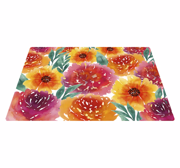 Vinyl tapijt bloemen en planten aquarel bloemen - TenStickers
