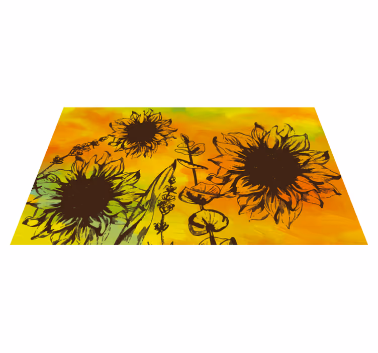 Zonnebloem schets vinyl tapijt bloemen en planten - TenStickers