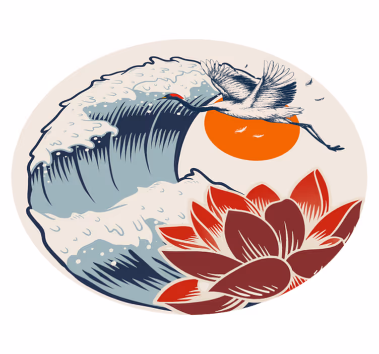 Kraan oceaan zonsondergang dieren vinyl tapijt - TenStickers