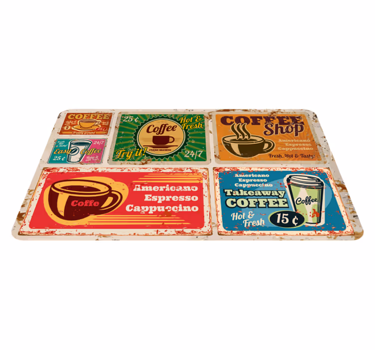 Café-thema-motieven vinyl tapijt zinnen en teksten - TenStickers