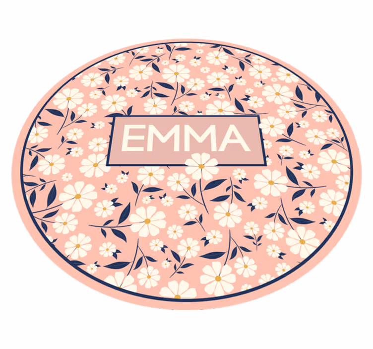 Gepersonaliseerde bloemencirkel vinyl tapijt met naam - TenStickers