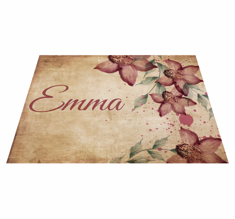 Op maat gemaakte bloemen vinyl tapijt met naam - TenStickers
