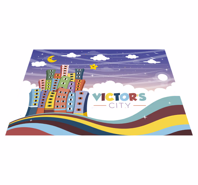 Stadsgezicht regenboog vinyl tapijt met naam - TenStickers
