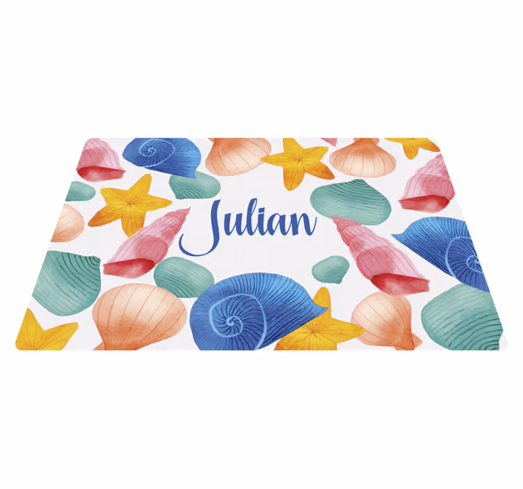 Personalisatie van zeeschelpen vinyl tapijt met naam - TenStickers
