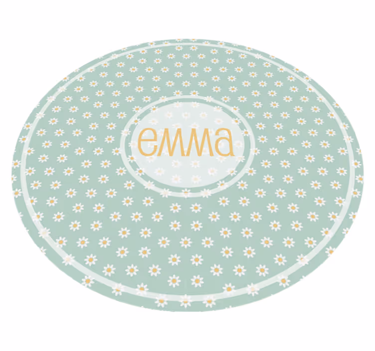 Rond madeliefjes kinder vinyl vloerkleed met naam - TenStickers