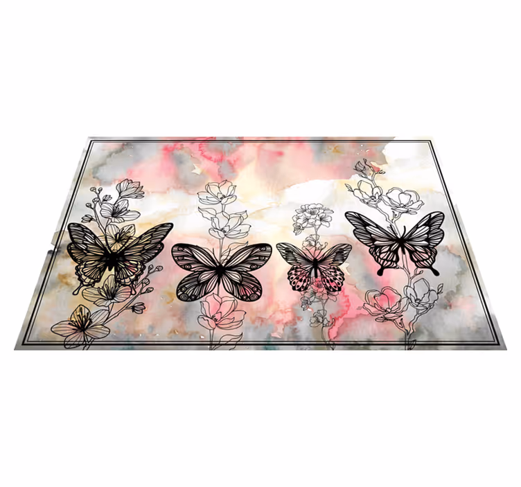 Vlinder bloemmotief vinyl tapijt bloemen en planten - TenStickers