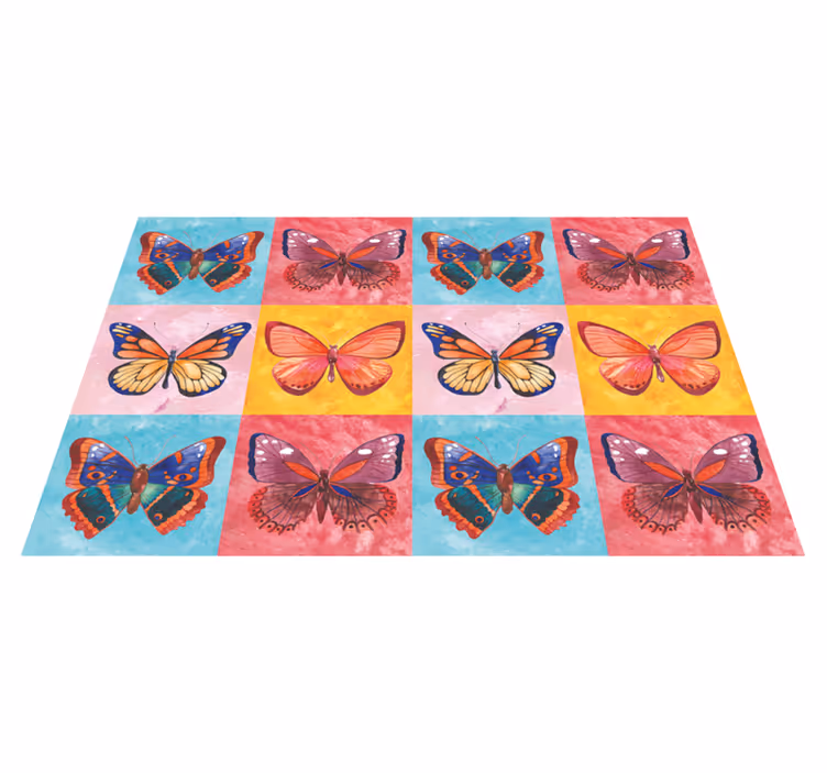 Kleurrijke vlinderserie vinyl tapijt bloemen en planten - TenStickers
