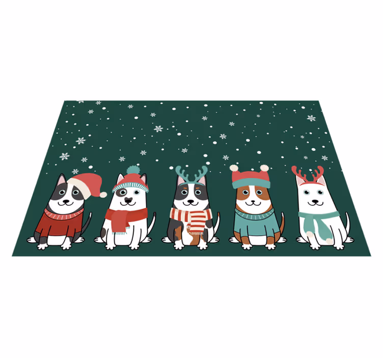 Feestelijk hondenensemble vinyl tapijt kerstmis - TenStickers