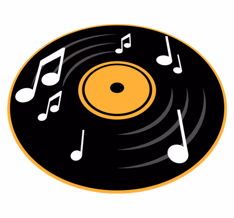 Muziekplaatmotief vinyl tapijt rond - TenStickers