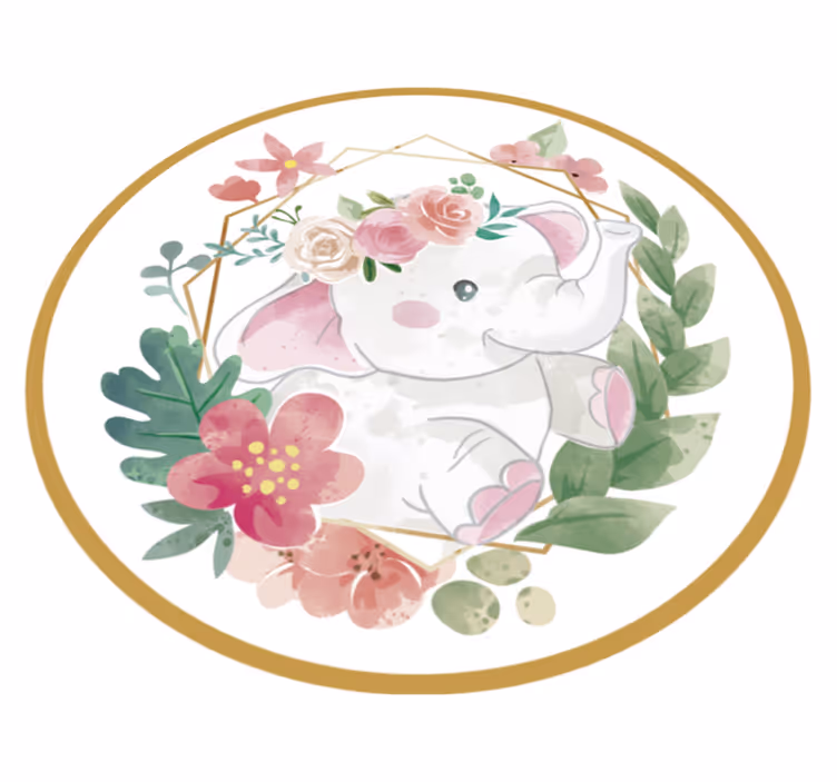 Bloemenolifant rond vinyl tapijt kind - TenStickers