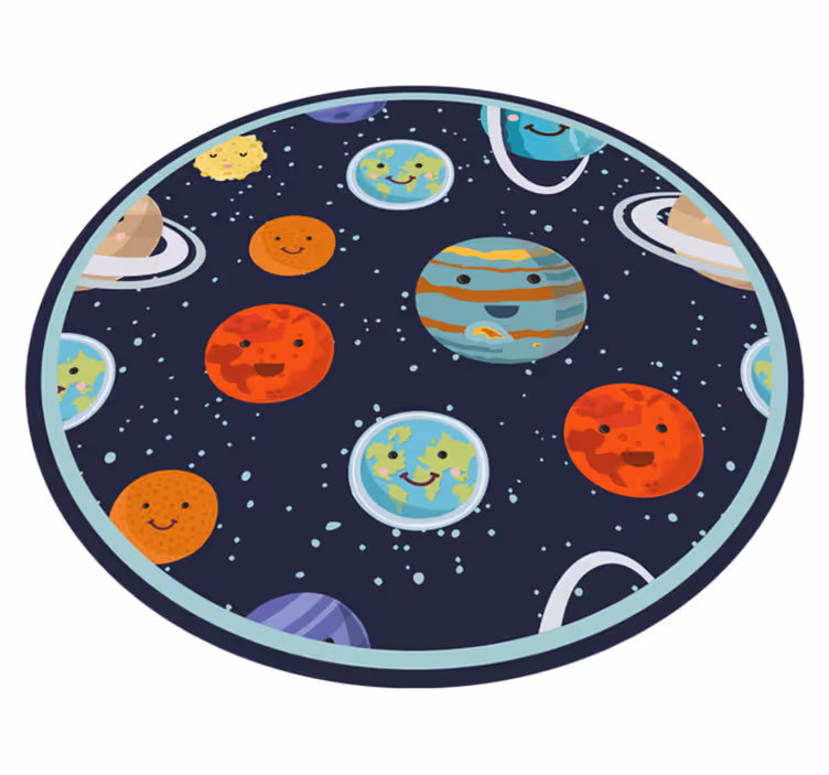 Glimlachende Planeten Vinyl vloerkleed rond - TenStickers