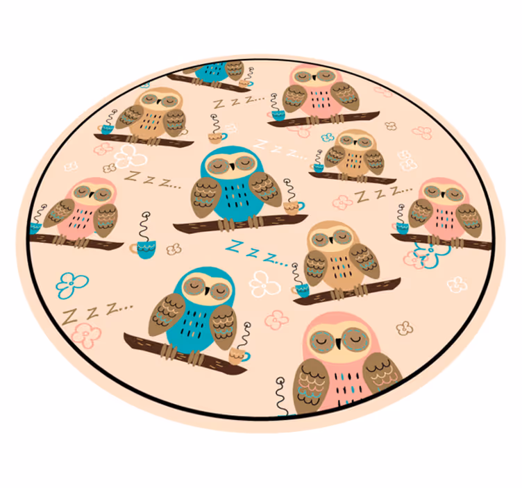 Cirkel met uilthema vinyl tapijt baby - TenStickers