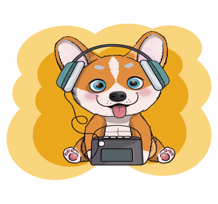 Vinyl tapijt meer kinderen puppy hoofdtelefoon illustratie - TenStickers