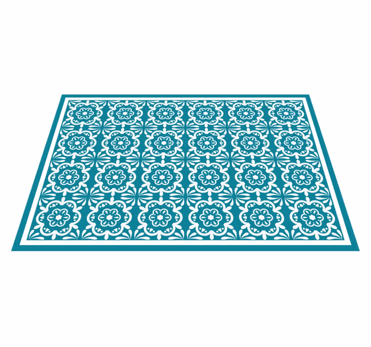 Blauwgroen bloemenontwerp vinyl tapijt keuken - TenStickers