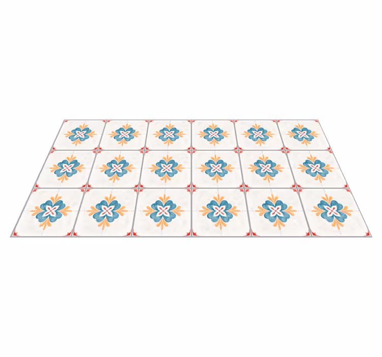 Bloemen tegelmotief vinyl tapijt tegels - TenStickers