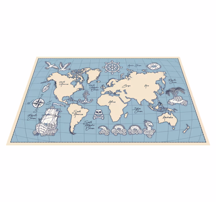 Maritieme wereldkaart vinyl tapijt wereldkaart - TenStickers