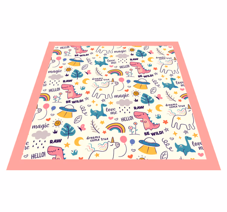 Kleurrijk dinosaurusthema vinyl tapijt kind - TenStickers