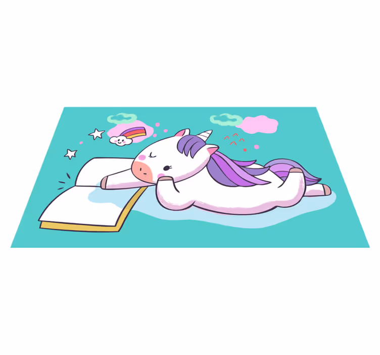 Eenhoorn lezen vinyl tapijt kind - TenStickers