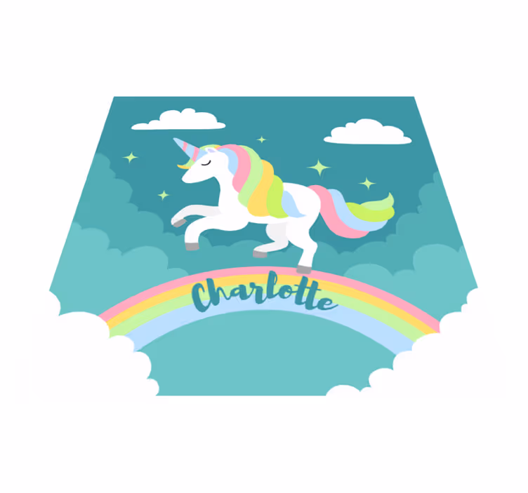 Gepersonaliseerde regenboogeenhoorn vinyl tapijt baby - TenStickers