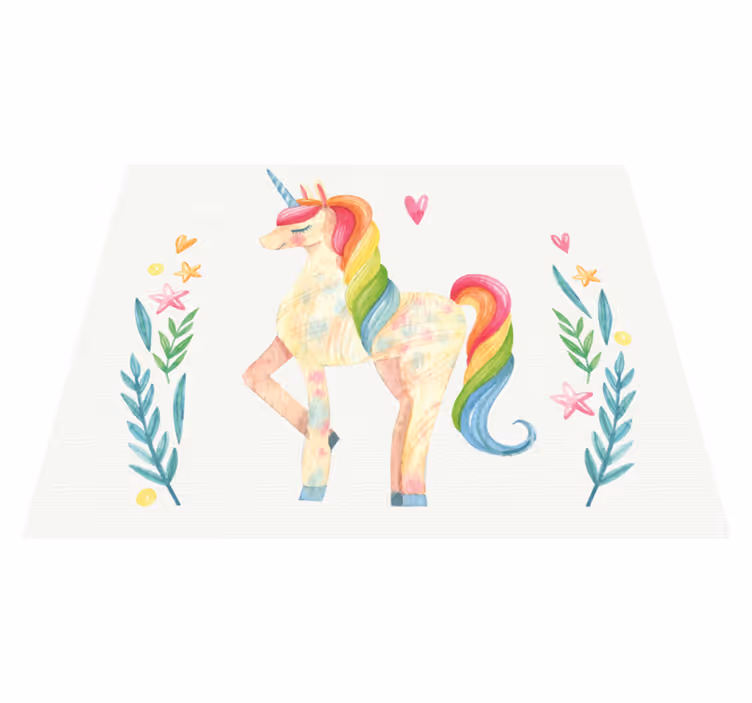 Pastelkleurige eenhoorn vinyl tapijt kind - TenStickers