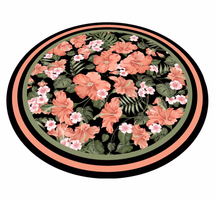 Bloemig cirkelvormig motief vinyl tapijt bloemen en planten - TenStickers