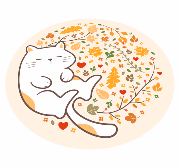 Herfst kat illustratie vinyl tapijt meer kinderen - TenStickers
