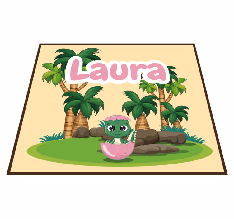 Gepersonaliseerde dinosaurusscène vinyl tapijt met naam - TenStickers